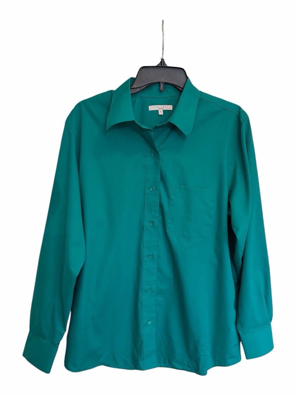 Foxcroft Wrinkle Free Green Button Front Career Blouse Size 14 Classic Shirt - Picture 5 of 8